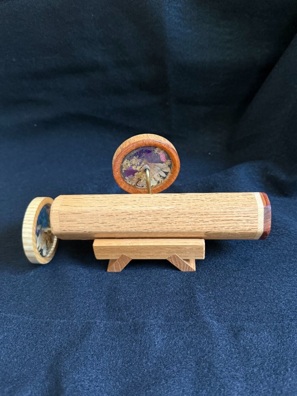 Hand-made wooden kaleidoscope with two wheels